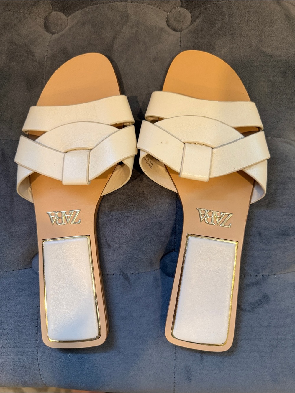 Zara Women’s Cream Braided Strap Slide Sandals